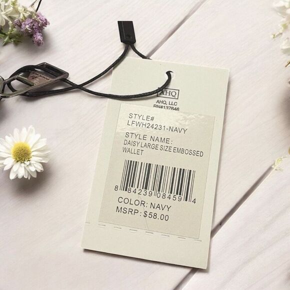 London Fog Daisy Large Size Embossed Navy Wallet Wristlet Crossbody Retail $58 N - Picture 3 of 7